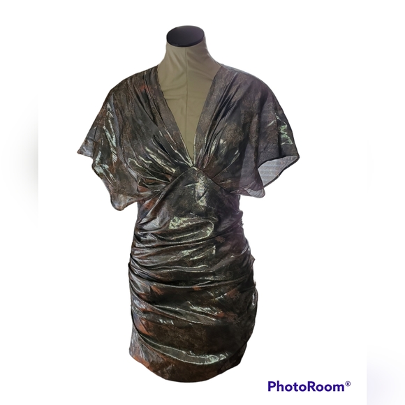 IRO Mimeta Metallic Silk-Blend Ruched Floral Mini Dress Large- Size 8 (FR 40) - Picture 5 of 10